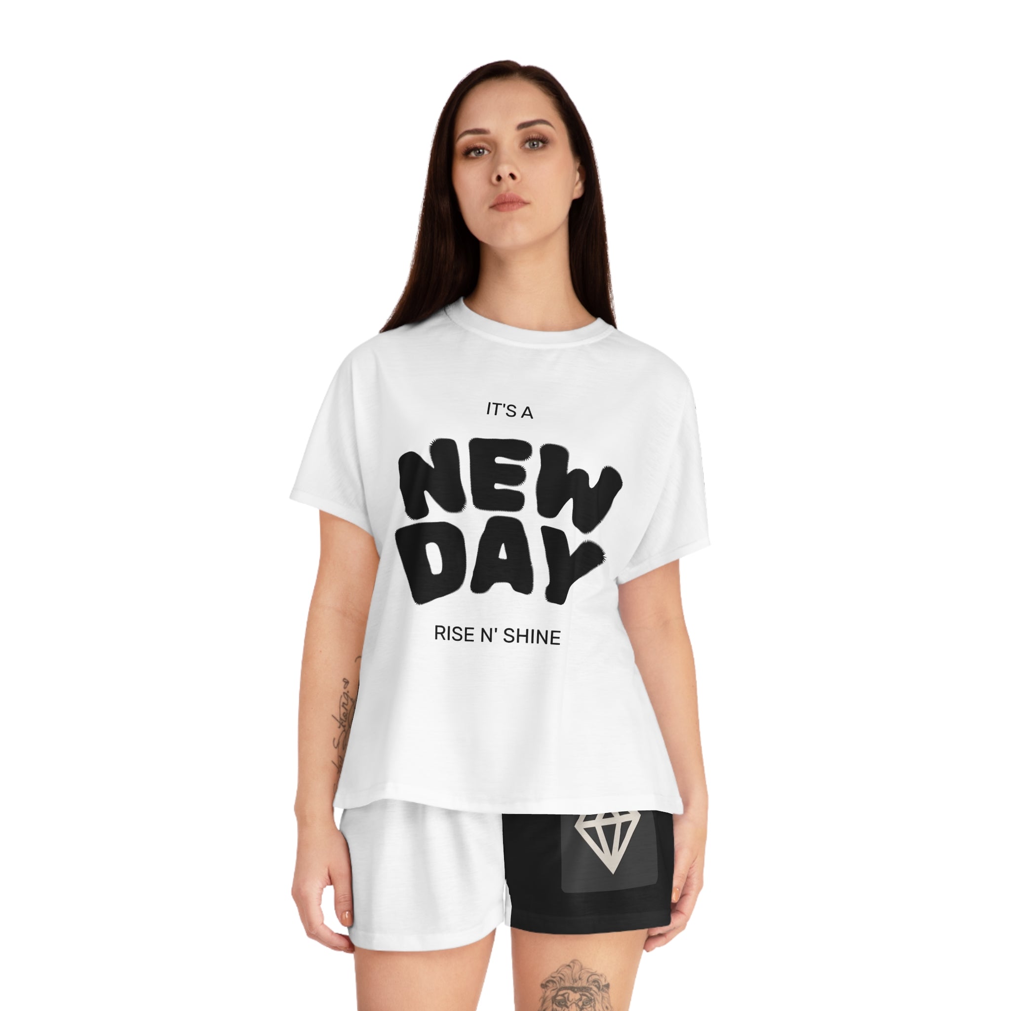 Stylish Women's DELFACE Pajama Set, Cozy Sleepwear, Perfect Gift for Her, Cute Loungewear, Bedtime Outfit, 'It's a New Day' Design