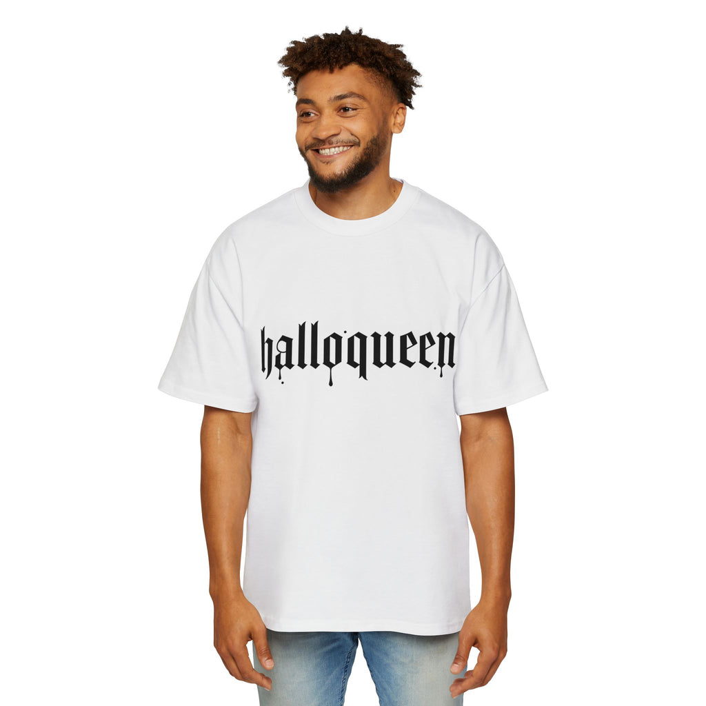Men's Heavy DELFACE Oversized Tee with 'Halloqueen' Design, Halloween Shirt, Graphic Tee, Plus Size Casual Top, Unisex Tee, Fun Spirit Wear