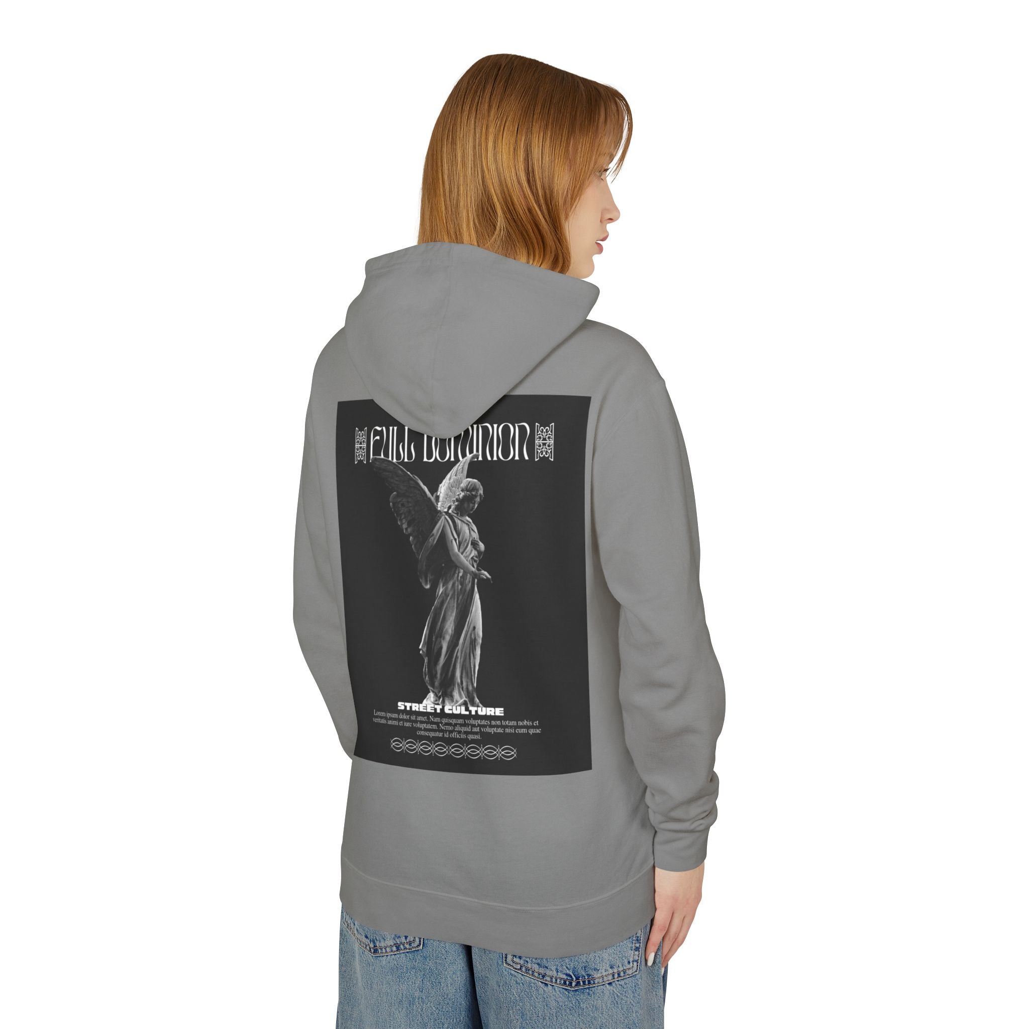 Angel Statue Graphic Hoodie — 'DELFACE' Diamond Logo Back Print