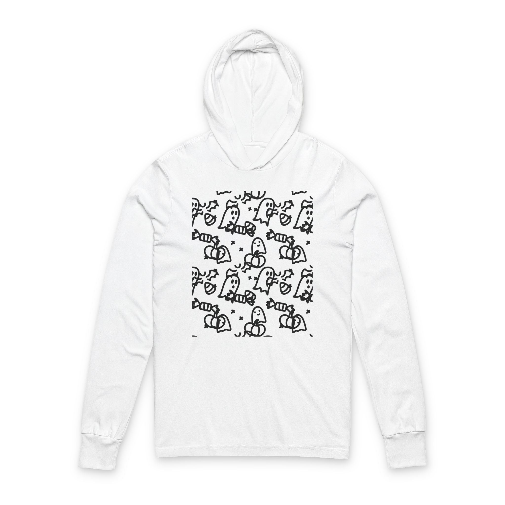 Chic Unisex DELFACE Hooded Tee - Trendy Graphic Long Sleeve, Casual Streetwear, Everyday Comfort, Unique Gift, Perfect for Festivals