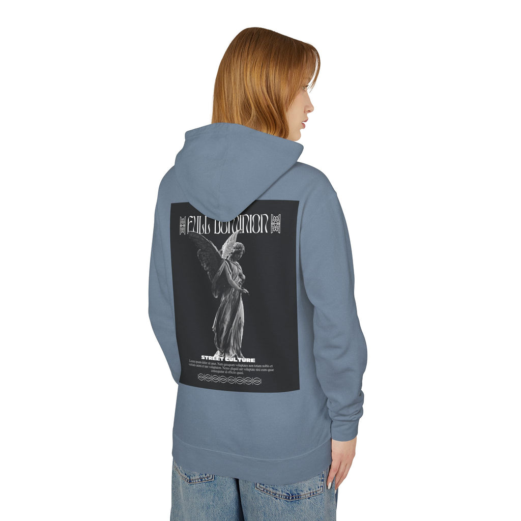 Angel Statue Graphic Hoodie — 'DELFACE' Diamond Logo Back Print
