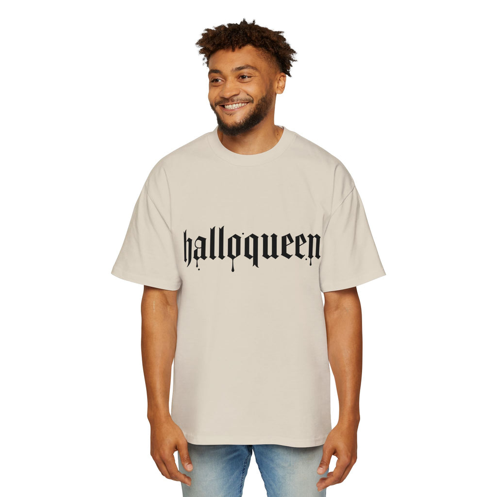 Men's Heavy DELFACE Oversized Tee with 'Halloqueen' Design, Halloween Shirt, Graphic Tee, Plus Size Casual Top, Unisex Tee, Fun Spirit Wear