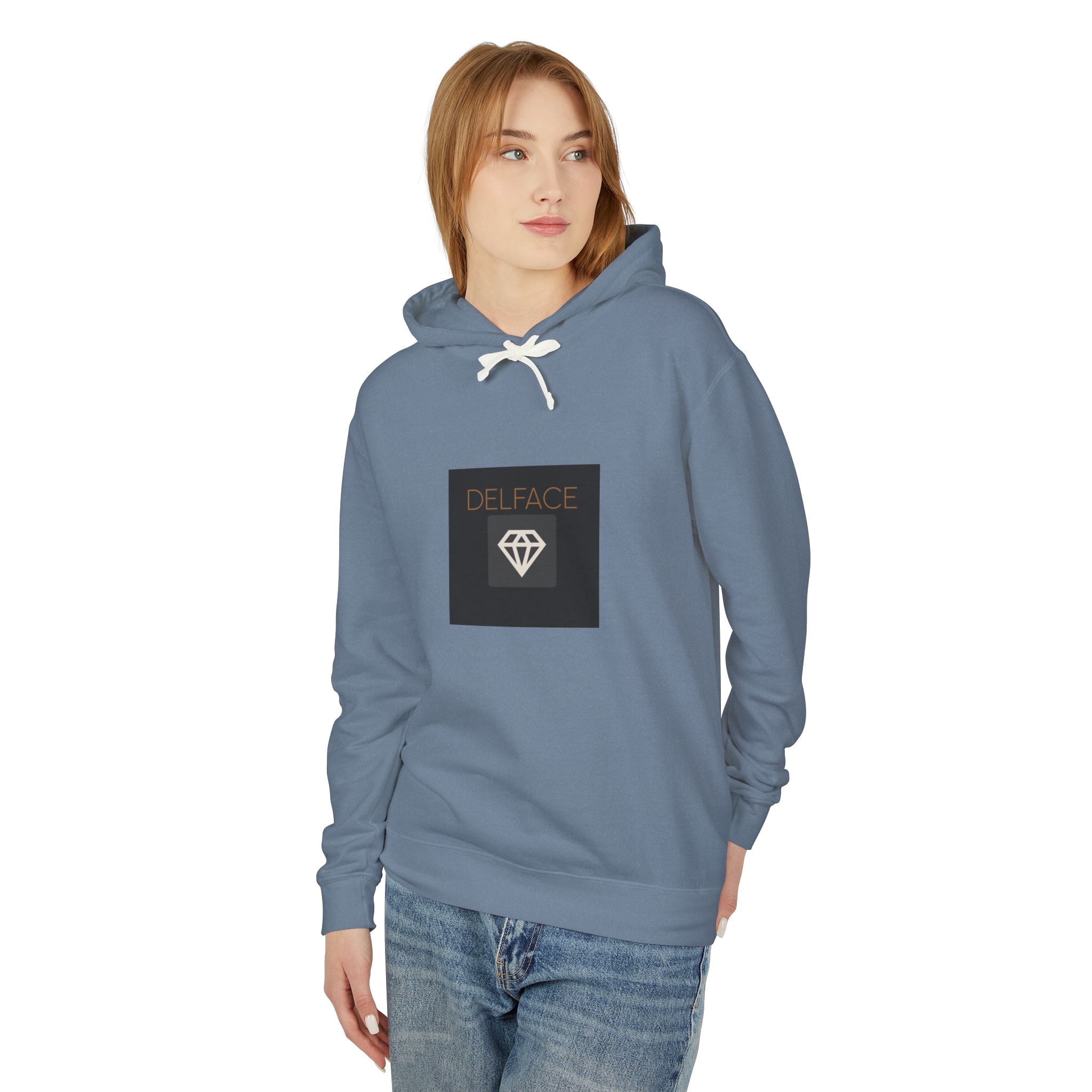 Angel Statue Graphic Hoodie — 'DELFACE' Diamond Logo Back Print