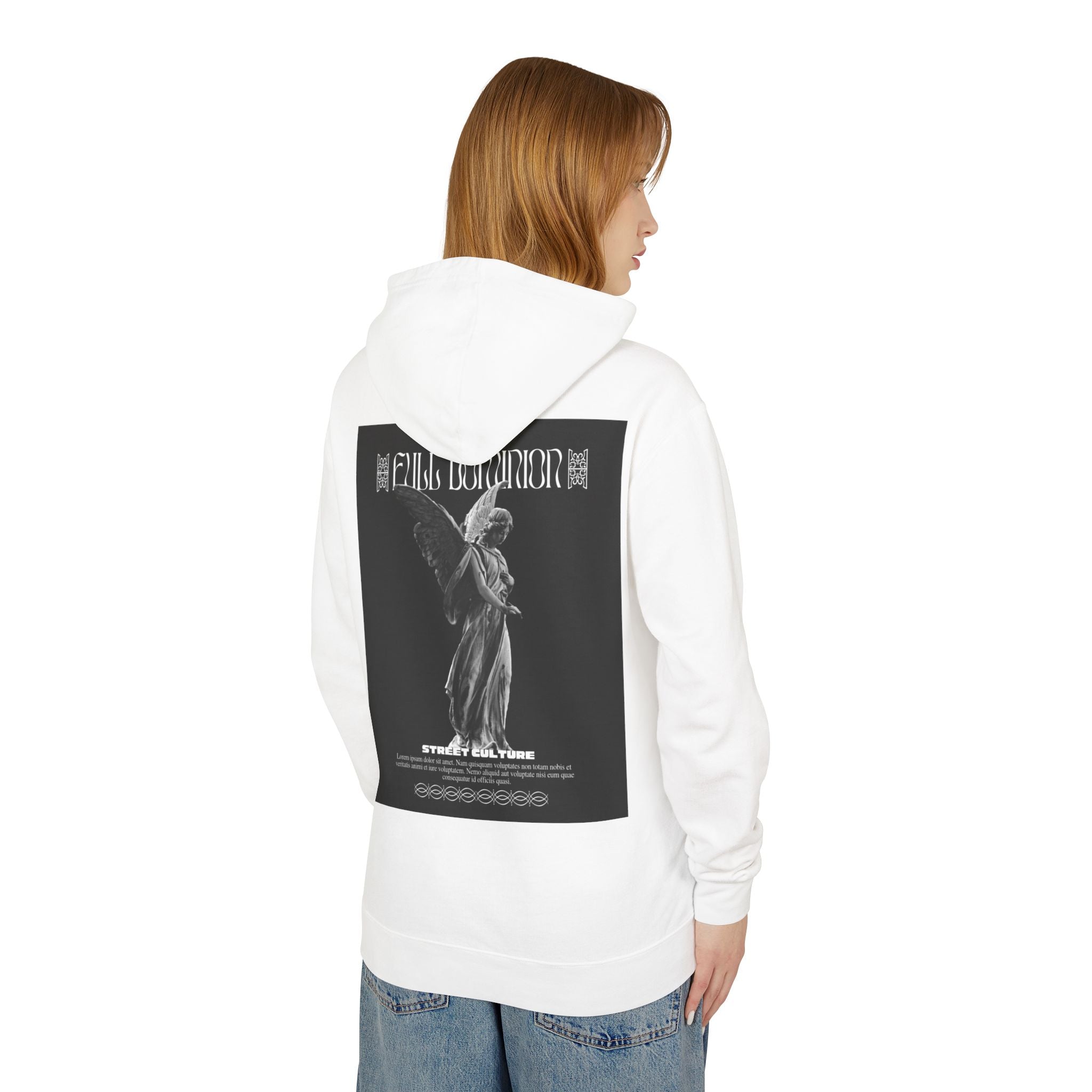 Angel Statue Graphic Hoodie — 'DELFACE' Diamond Logo Back Print