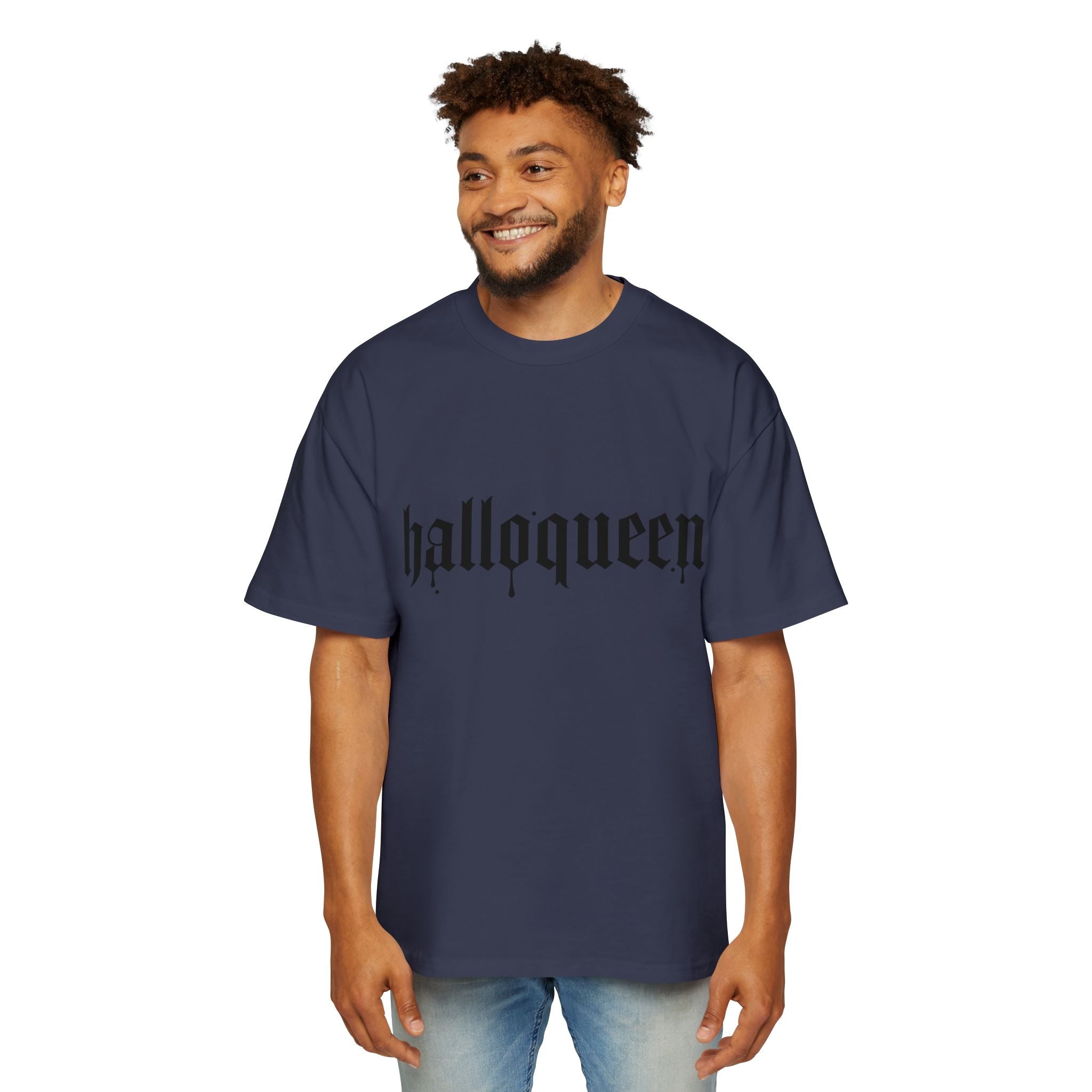 Men's Heavy DELFACE Oversized Tee with 'Halloqueen' Design, Halloween Shirt, Graphic Tee, Plus Size Casual Top, Unisex Tee, Fun Spirit Wear