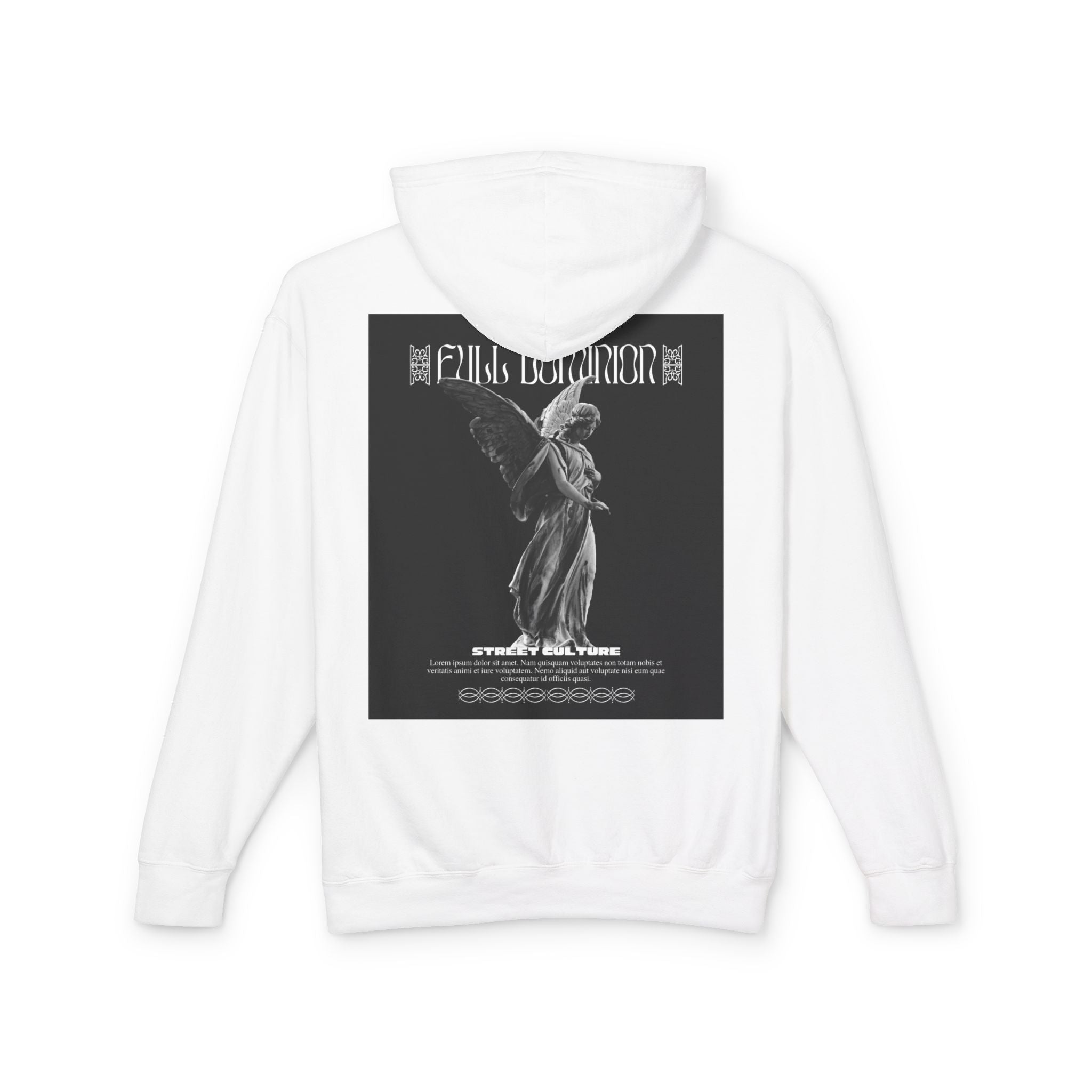 Angel Statue Graphic Hoodie — 'DELFACE' Diamond Logo Back Print