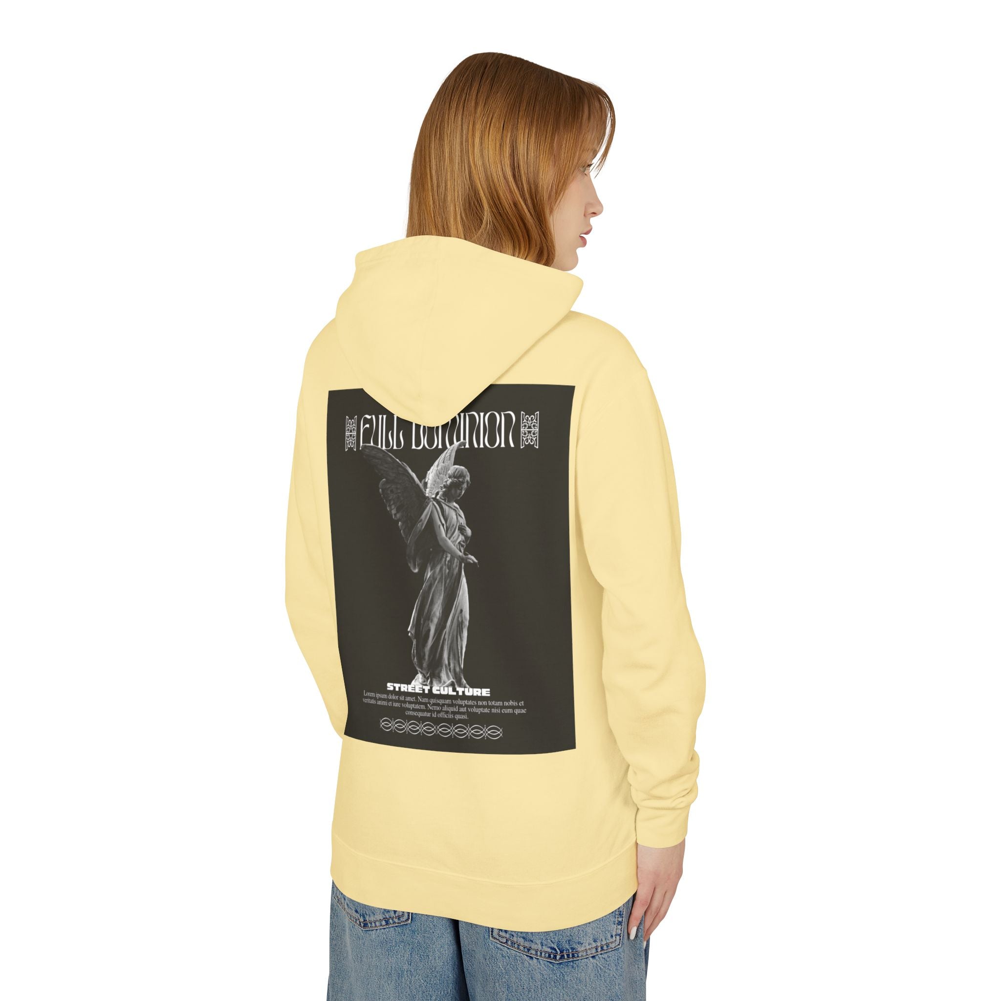 Angel Statue Graphic Hoodie — 'DELFACE' Diamond Logo Back Print