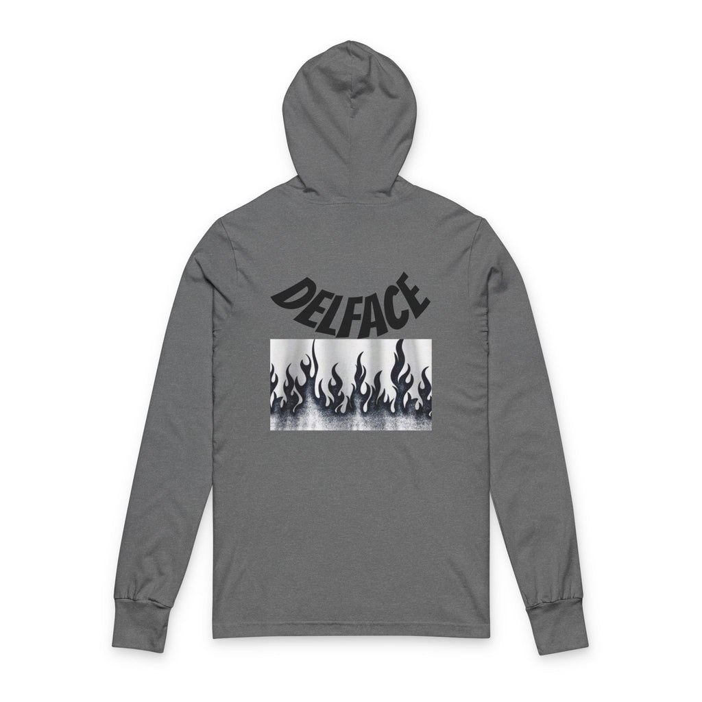 Chic Unisex DELFACE Hooded Tee - Trendy Graphic Long Sleeve, Casual Streetwear, Everyday Comfort, Unique Gift, Perfect for Festivals