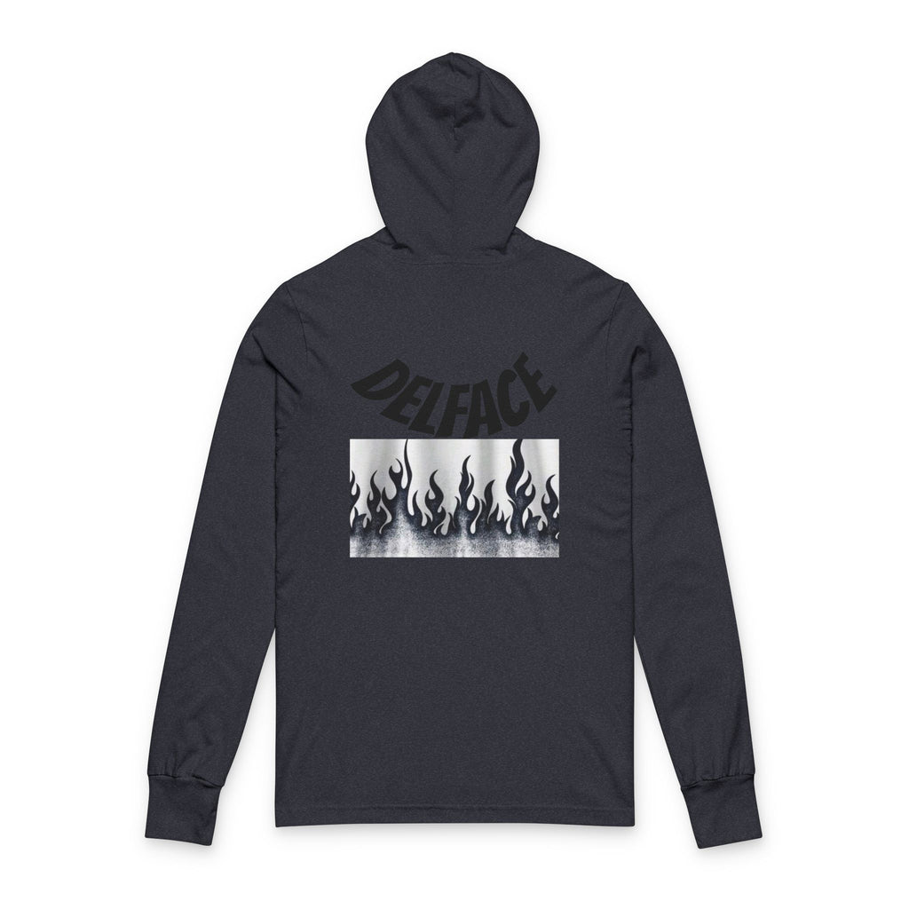 Chic Unisex DELFACE Hooded Tee - Trendy Graphic Long Sleeve, Casual Streetwear, Everyday Comfort, Unique Gift, Perfect for Festivals