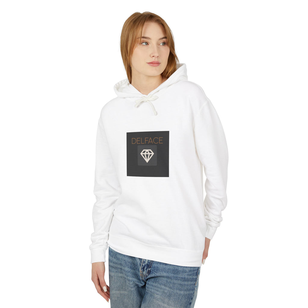 Angel Statue Graphic Hoodie — 'DELFACE' Diamond Logo Back Print