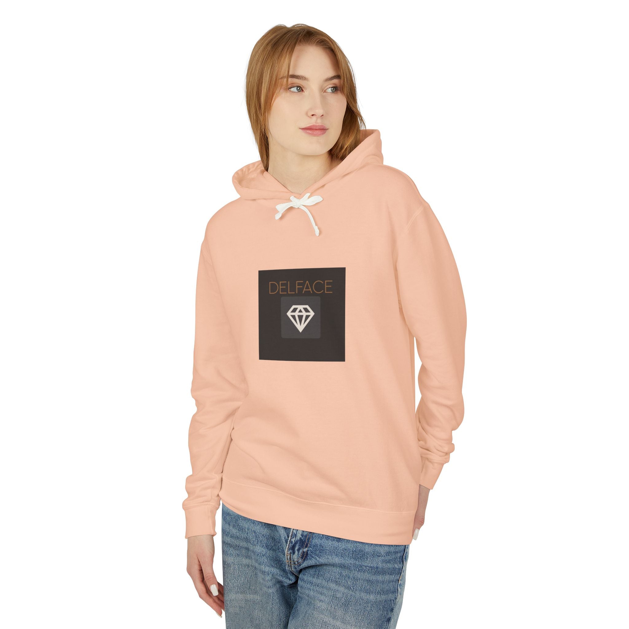 Angel Statue Graphic Hoodie — 'DELFACE' Diamond Logo Back Print