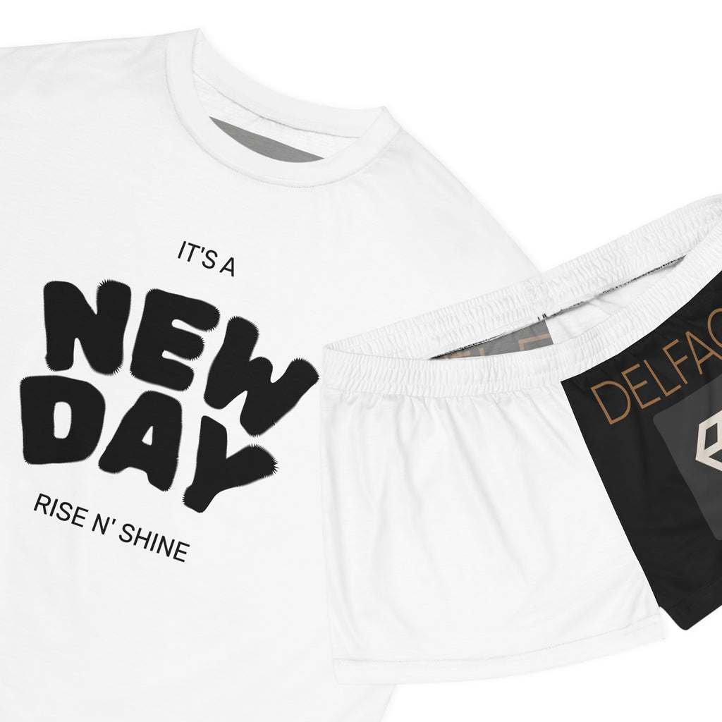 Stylish Women's DELFACE Pajama Set, Cozy Sleepwear, Perfect Gift for Her, Cute Loungewear, Bedtime Outfit, 'It's a New Day' Design