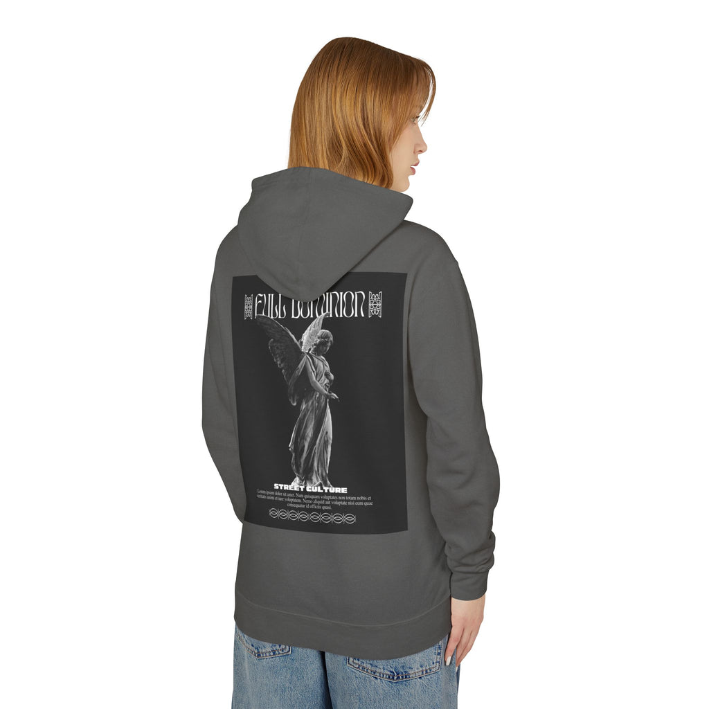 Angel Statue Graphic Hoodie — 'DELFACE' Diamond Logo Back Print