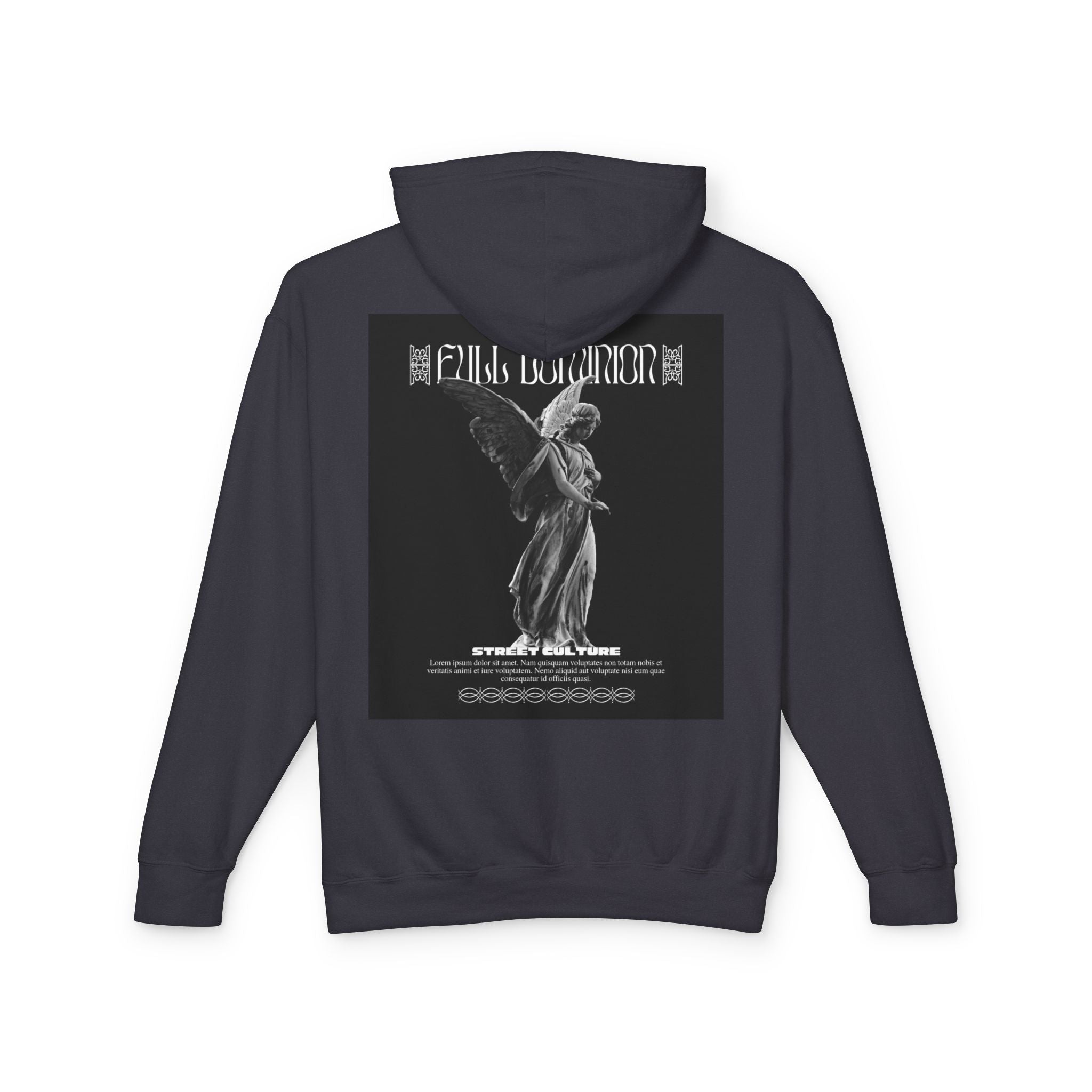 Angel Statue Graphic Hoodie — 'DELFACE' Diamond Logo Back Print