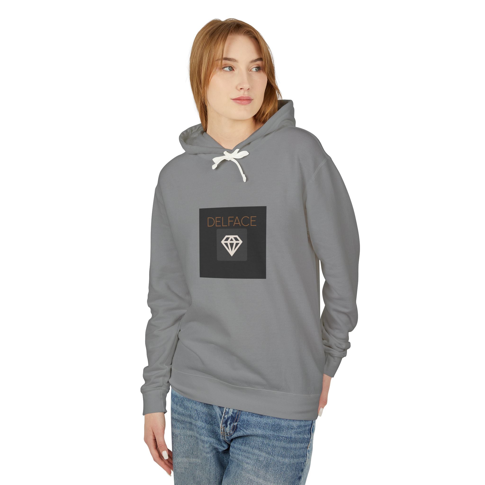 Angel Statue Graphic Hoodie — 'DELFACE' Diamond Logo Back Print