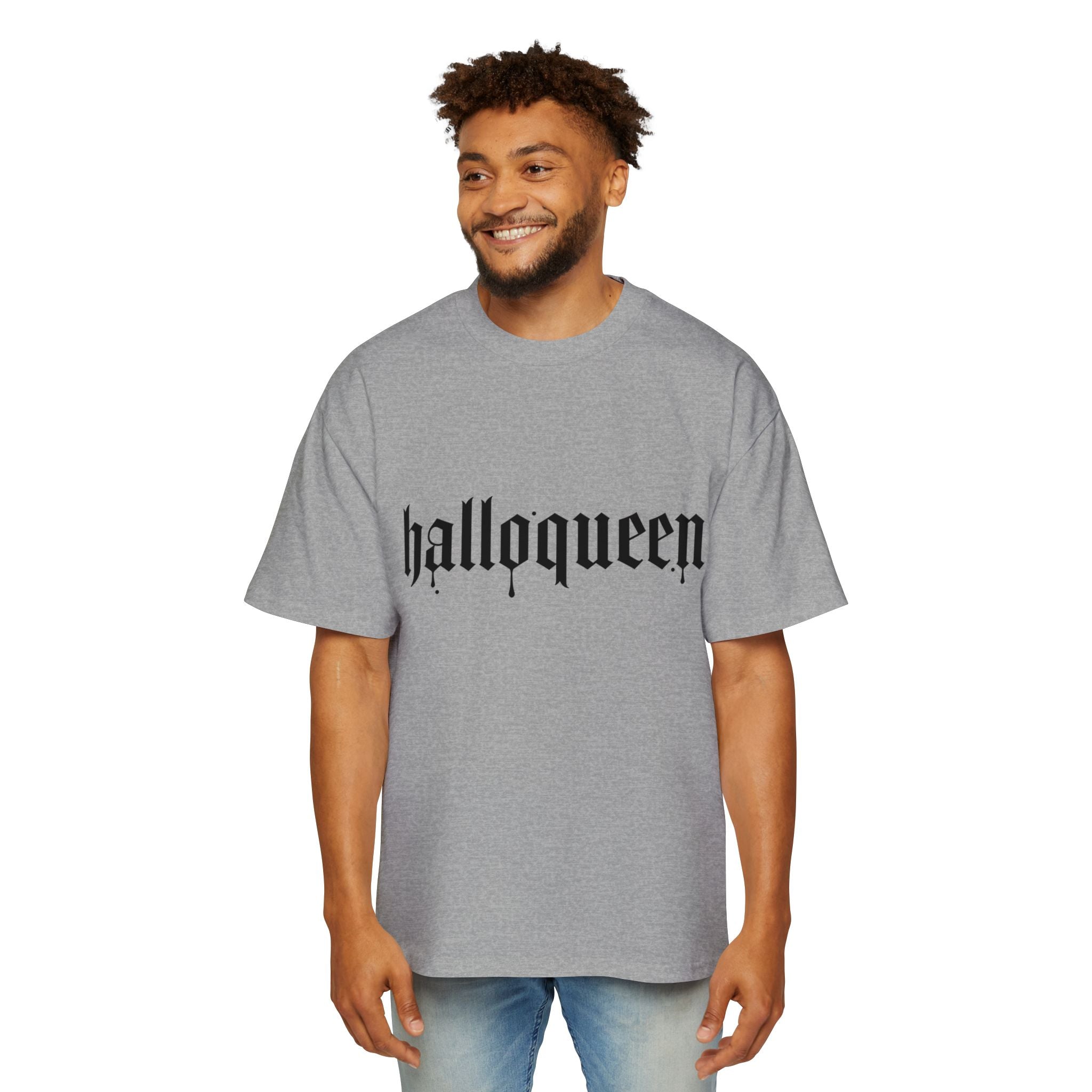 Men's Heavy DELFACE Oversized Tee with 'Halloqueen' Design, Halloween Shirt, Graphic Tee, Plus Size Casual Top, Unisex Tee, Fun Spirit Wear