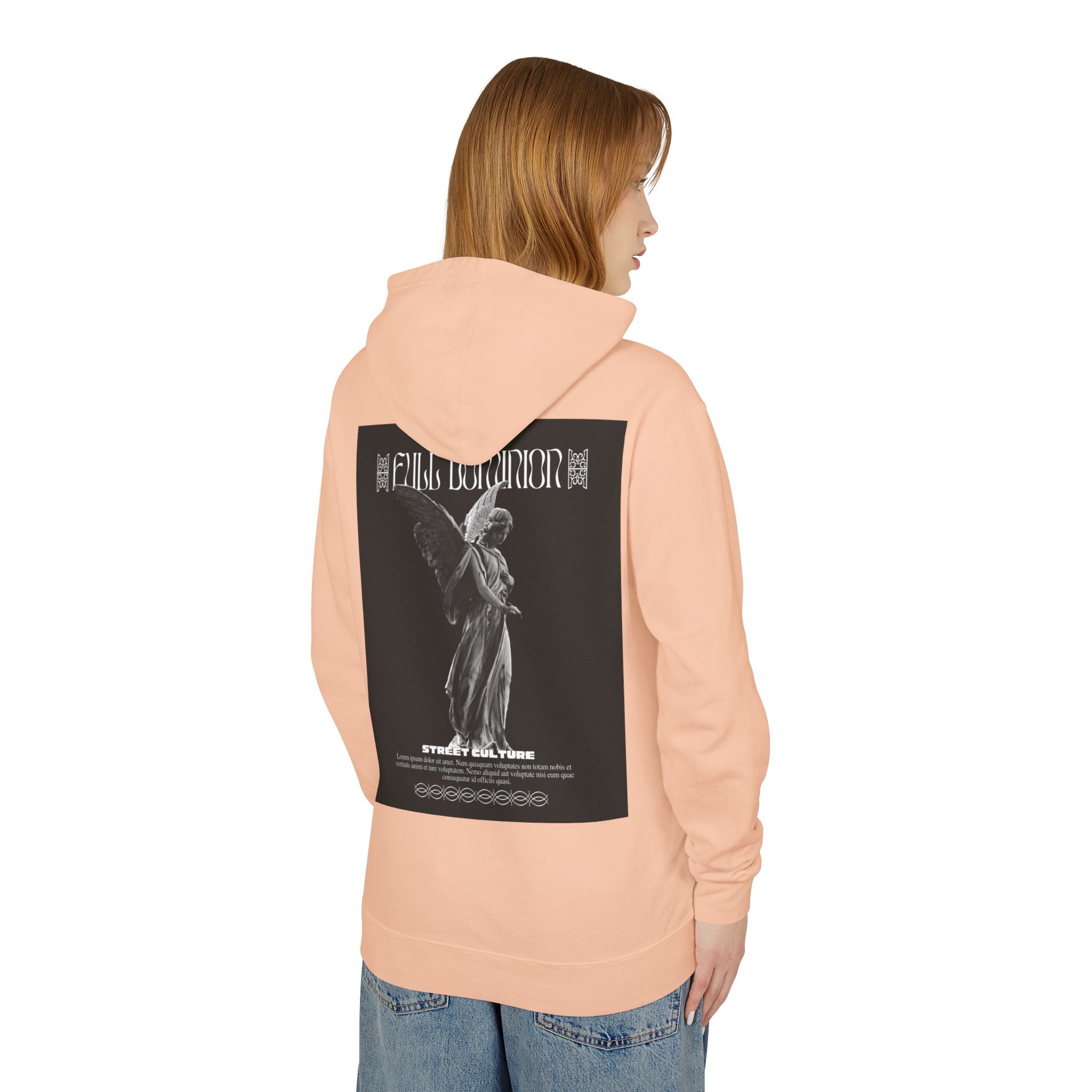 Angel Statue Graphic Hoodie — 'DELFACE' Diamond Logo Back Print