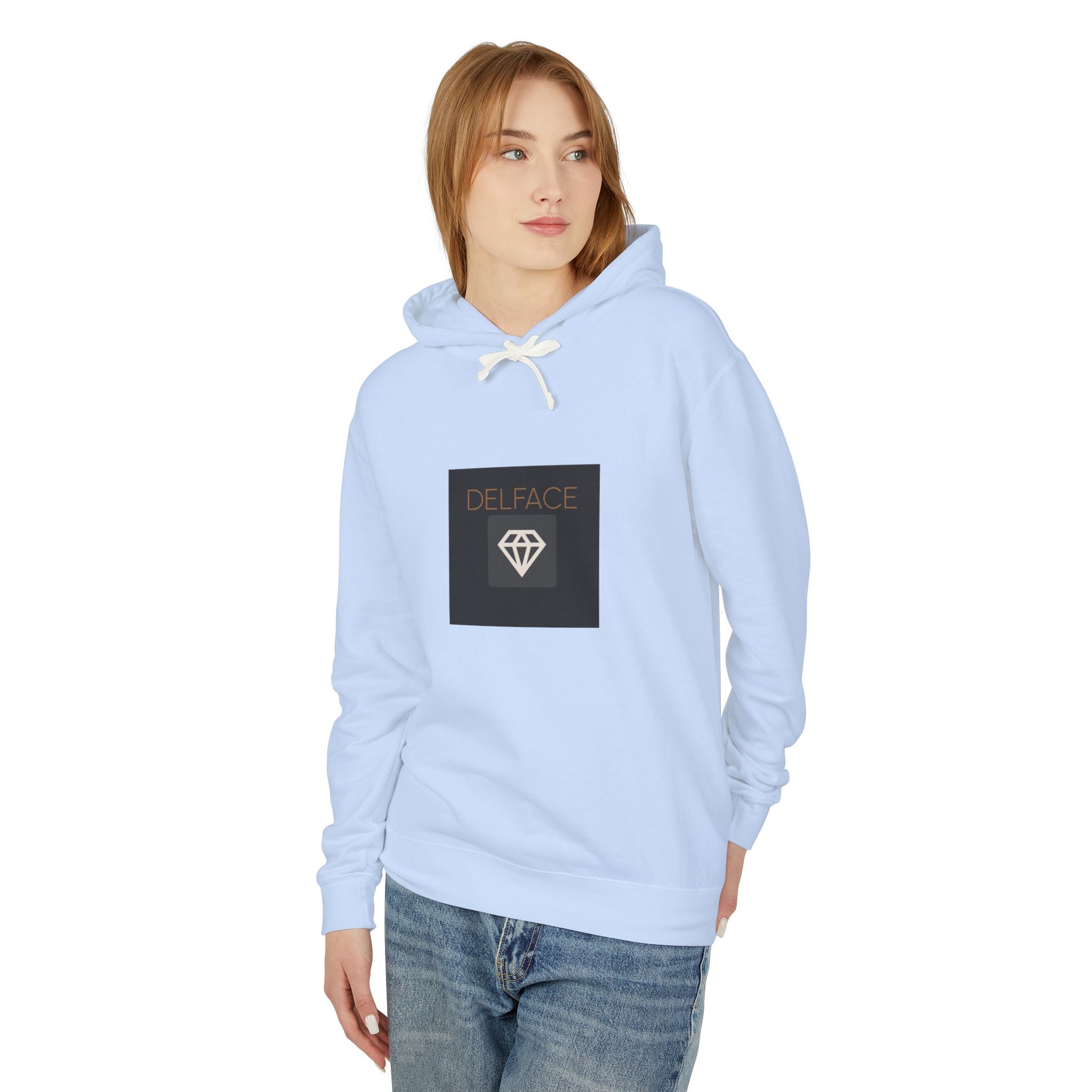 Angel Statue Graphic Hoodie — 'DELFACE' Diamond Logo Back Print
