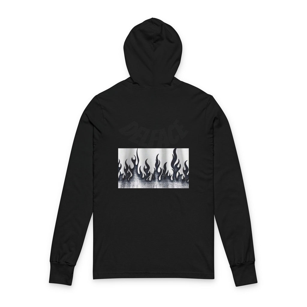 Chic Unisex DELFACE Hooded Tee - Trendy Graphic Long Sleeve, Casual Streetwear, Everyday Comfort, Unique Gift, Perfect for Festivals