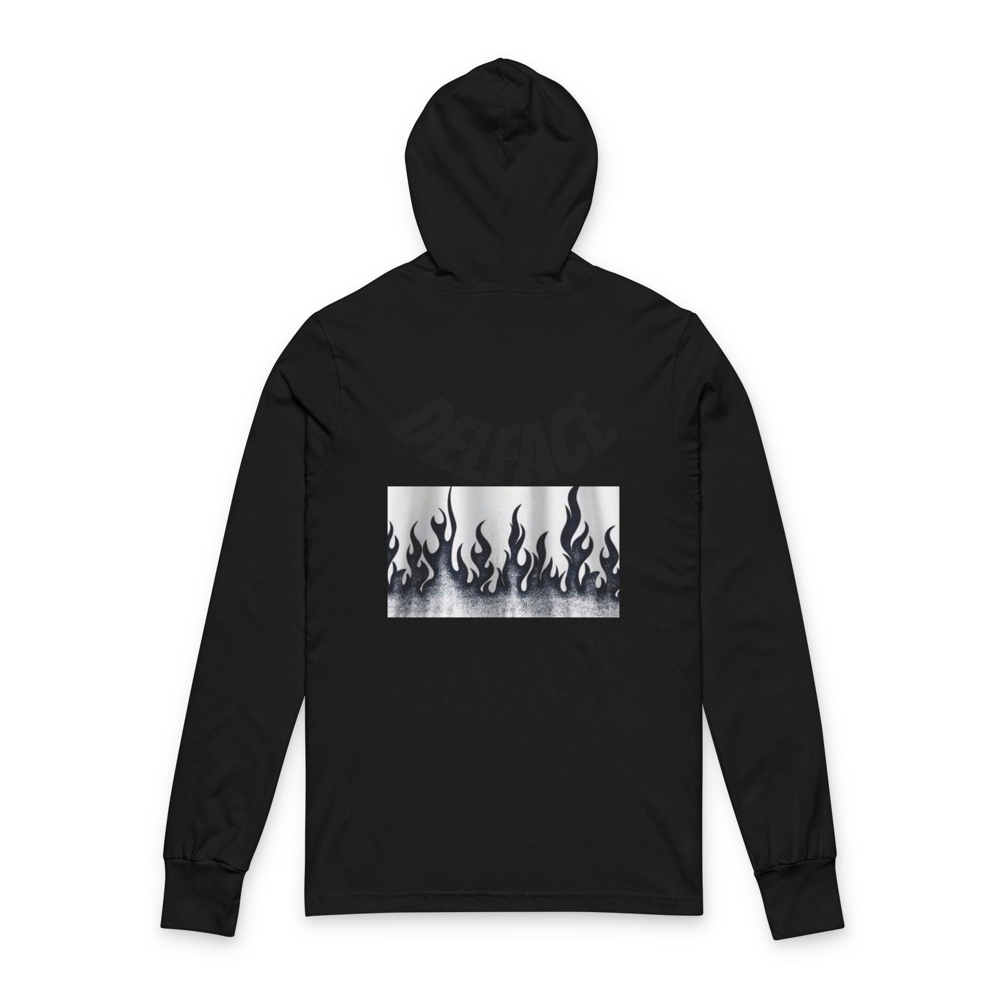 Chic Unisex DELFACE Hooded Tee - Trendy Graphic Long Sleeve, Casual Streetwear, Everyday Comfort, Unique Gift, Perfect for Festivals