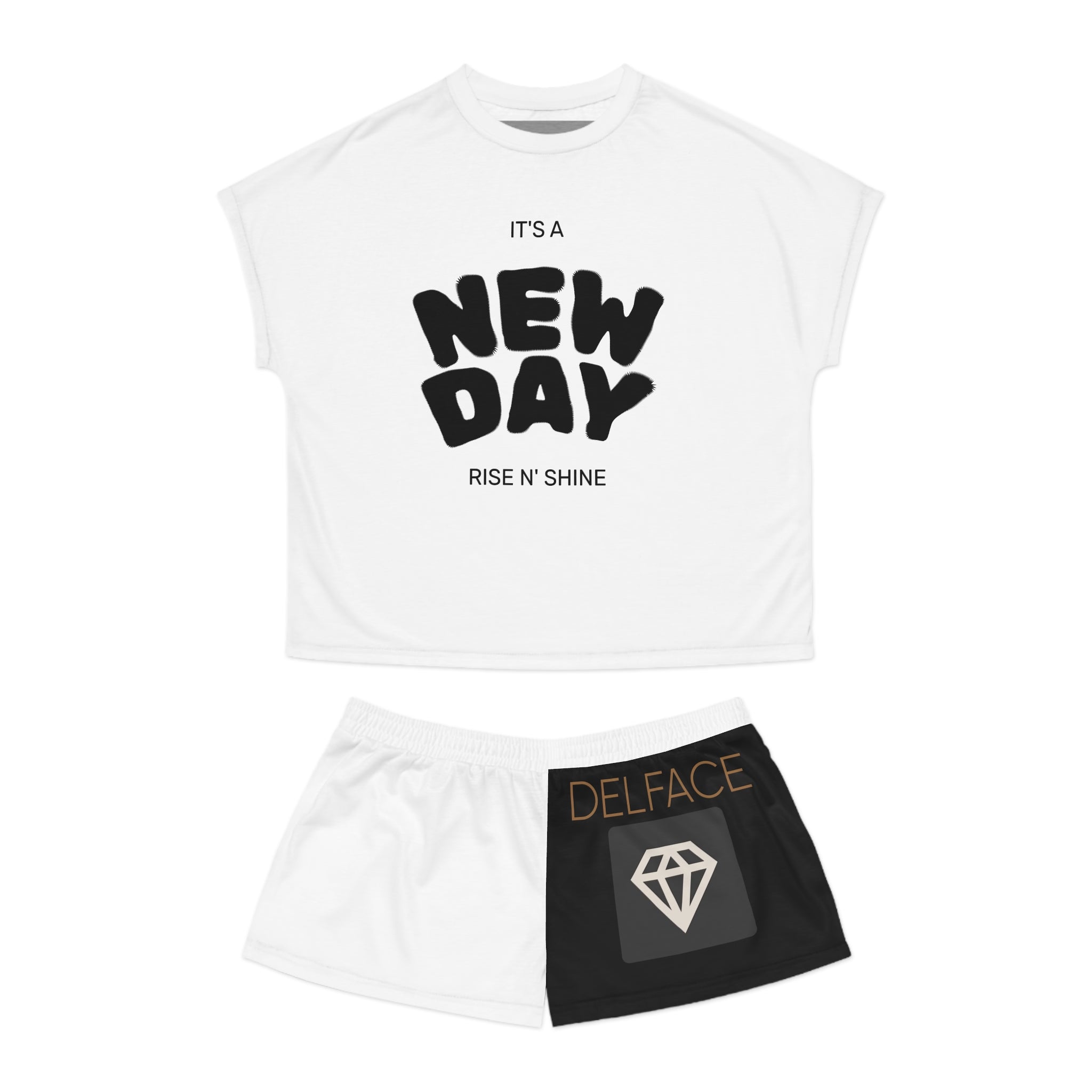 Stylish Women's DELFACE Pajama Set, Cozy Sleepwear, Perfect Gift for Her, Cute Loungewear, Bedtime Outfit, 'It's a New Day' Design