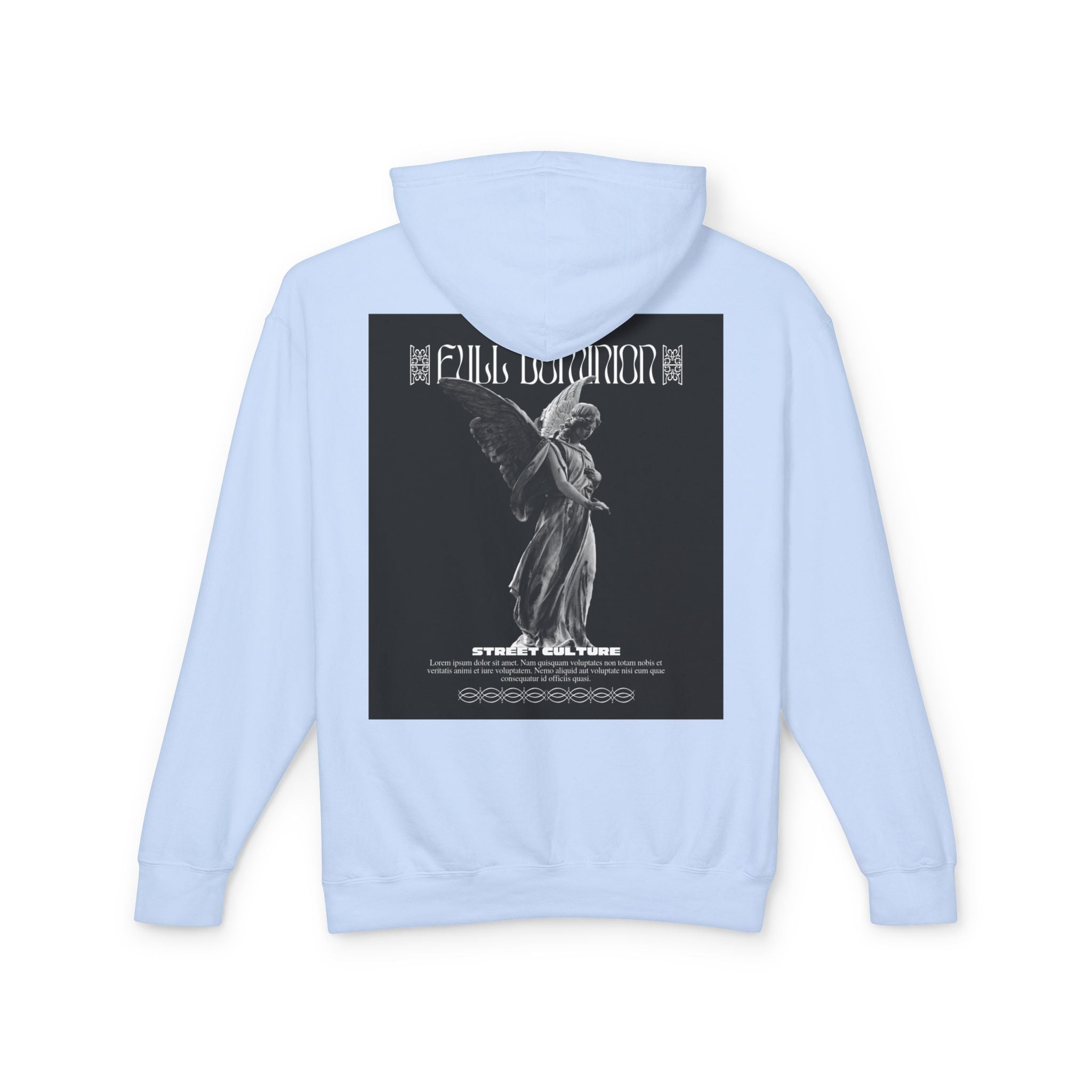 Angel Statue Graphic Hoodie — 'DELFACE' Diamond Logo Back Print