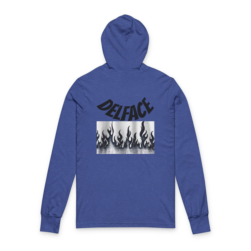 Chic Unisex DELFACE Hooded Tee - Trendy Graphic Long Sleeve, Casual Streetwear, Everyday Comfort, Unique Gift, Perfect for Festivals