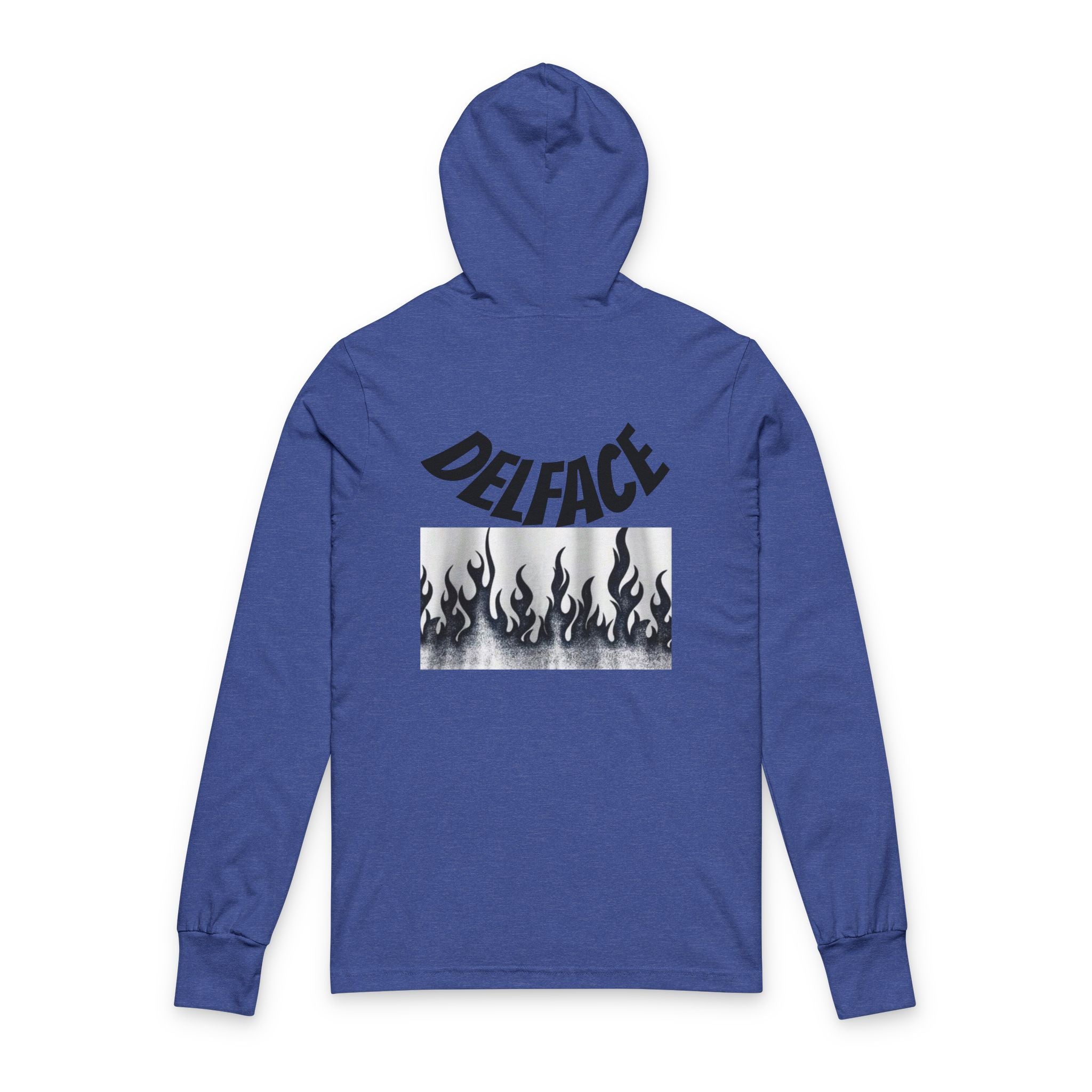 Chic Unisex DELFACE Hooded Tee - Trendy Graphic Long Sleeve, Casual Streetwear, Everyday Comfort, Unique Gift, Perfect for Festivals