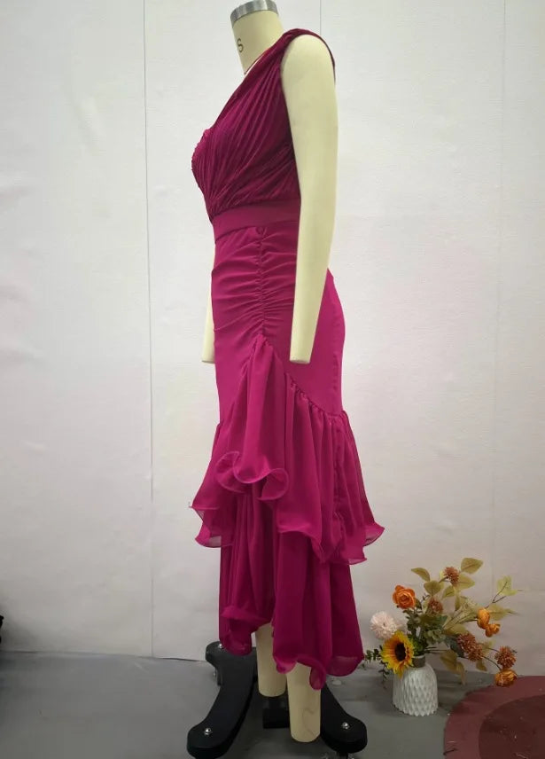 Sweet Wind Women's Dress Dress Solid Color High Waist Slim Sleeveless Elegant Temperament Commuting Summer New Products