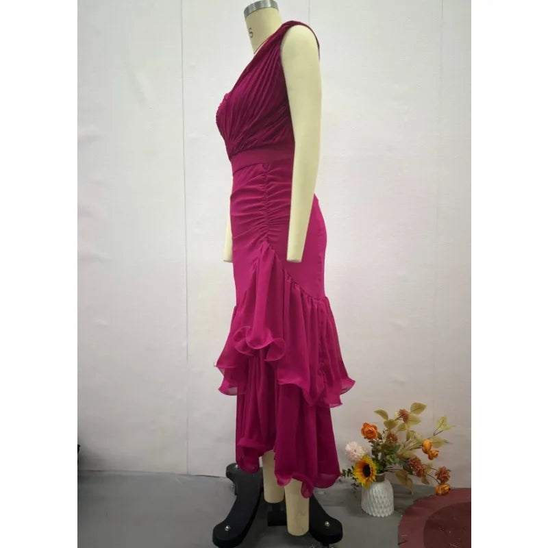 Sweet Wind Women's Dress Dress Solid Color High Waist Slim Sleeveless Elegant Temperament Commuting Summer New Products