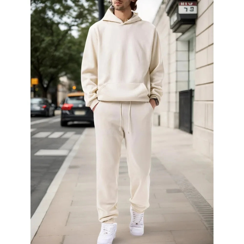 Sudadera con capucha de Color sólido para hombre conjunto de dos piezas con pantalones para correr ropa deportiva informal para