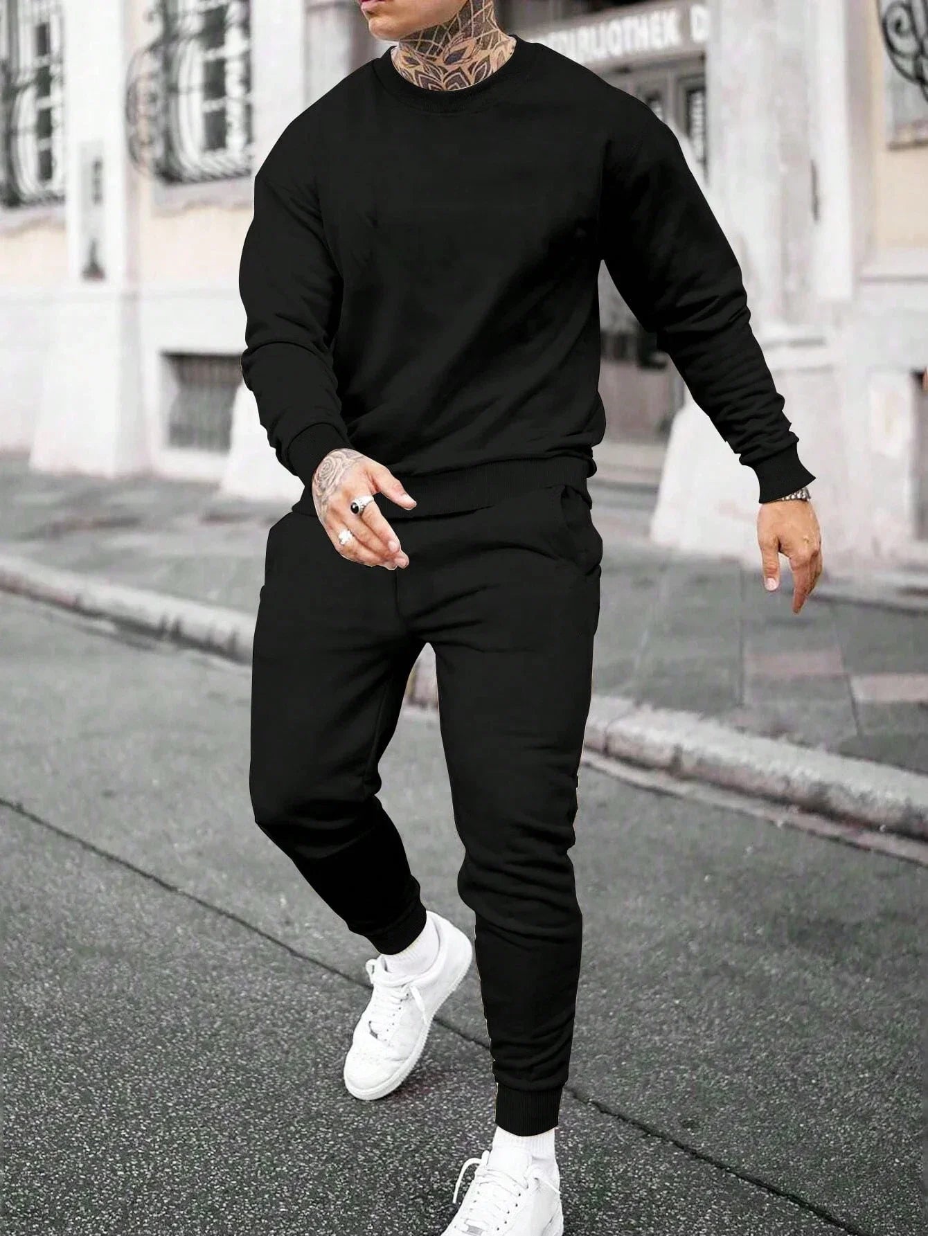 Mens Tracksuit Solid Color Sweatshirt Casual Sports Jogging Clothing Hip Hop Autumn Winter Sportswear Single Piece Tops Pants