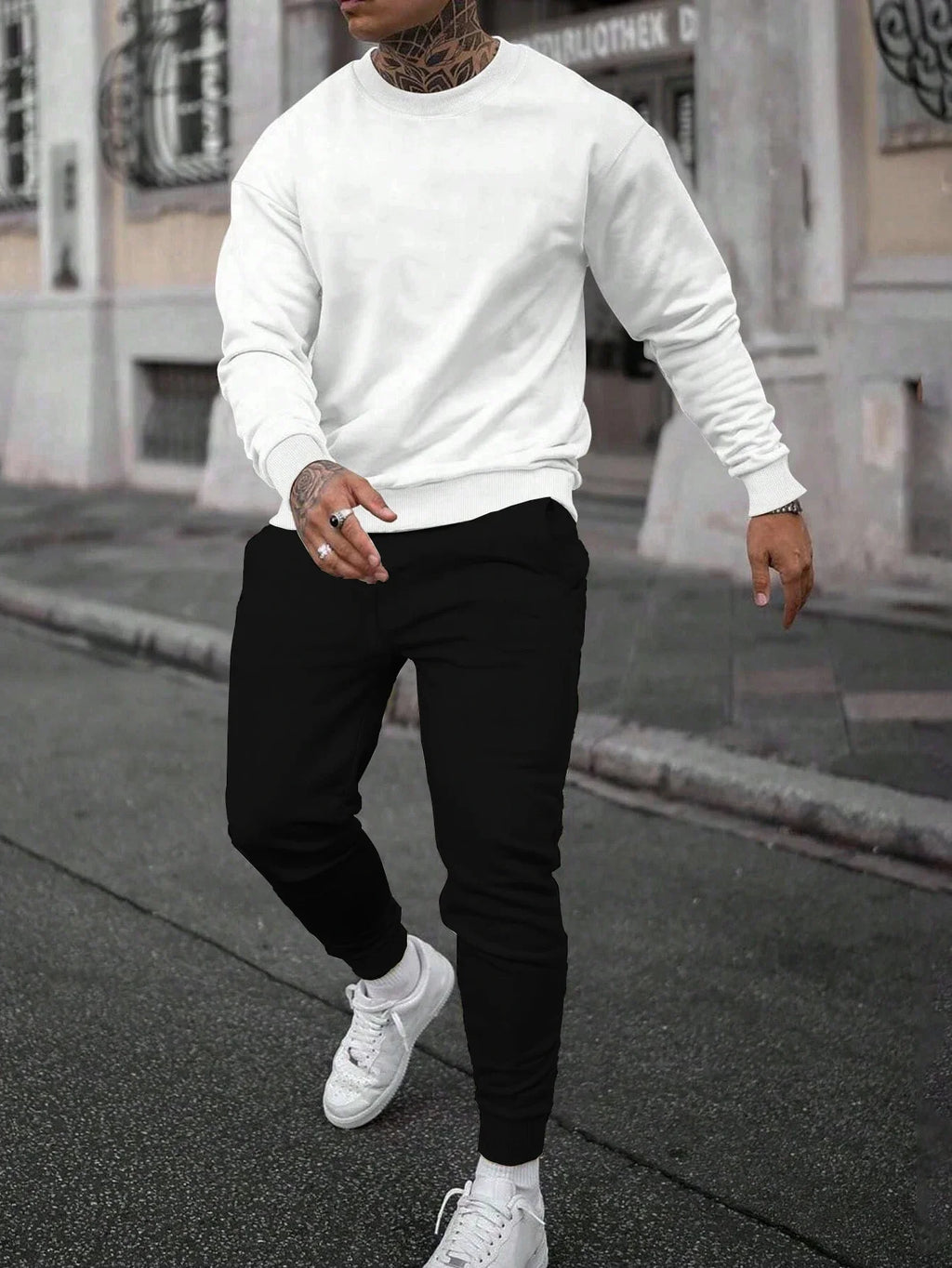 Mens Tracksuit Solid Color Sweatshirt Casual Sports Jogging Clothing Hip Hop Autumn Winter Sportswear Single Piece Tops Pants