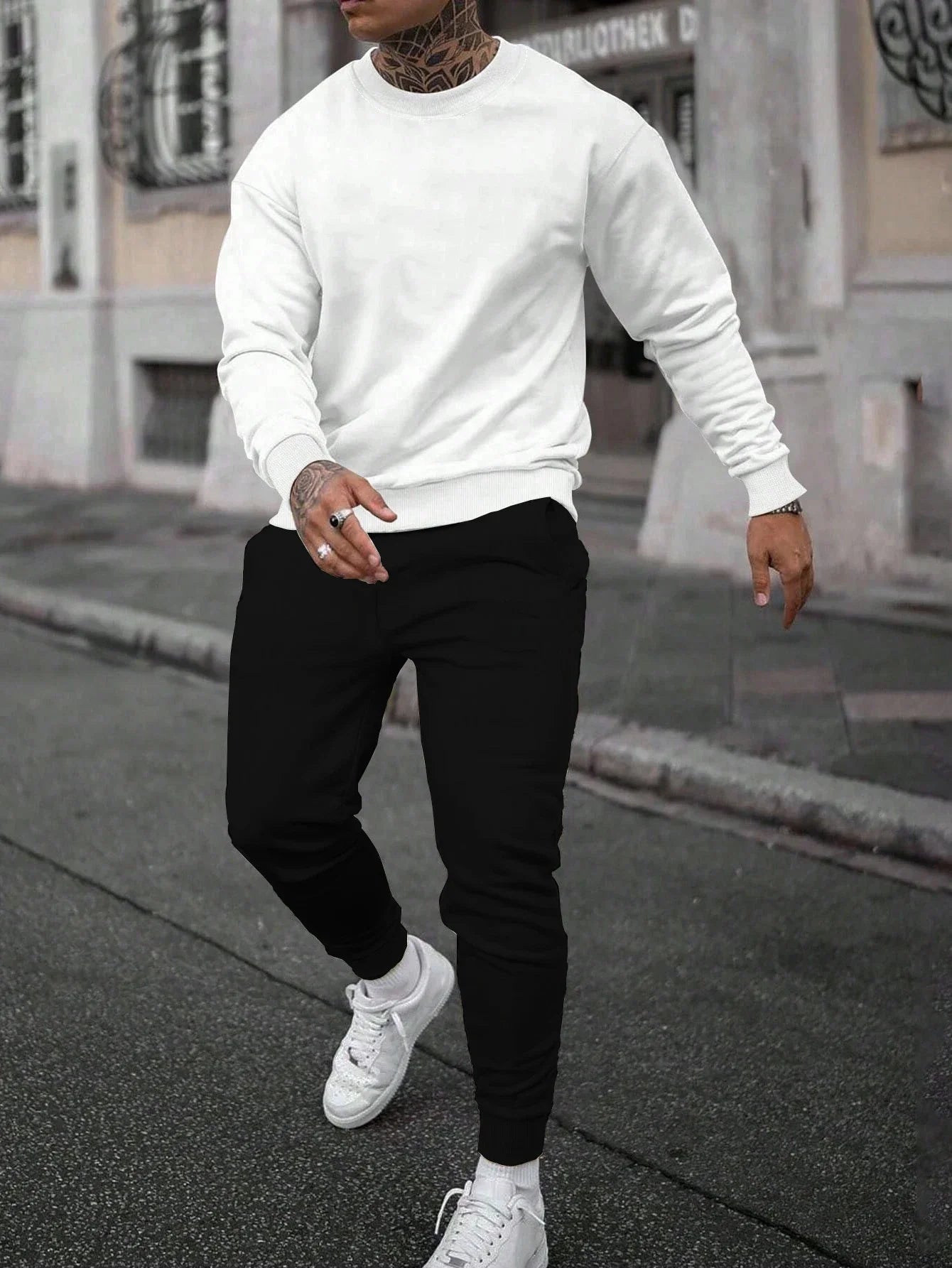 Mens Tracksuit Solid Color Sweatshirt Casual Sports Jogging Clothing Hip Hop Autumn Winter Sportswear Single Piece Tops Pants