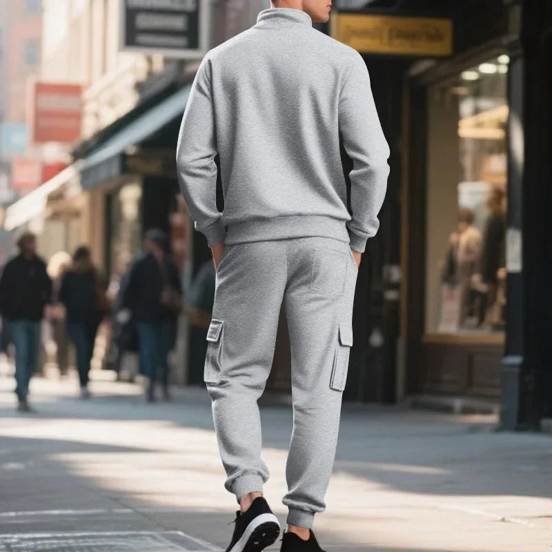 Men's Long-Sleeved Fleece Sweatshirt Suit Stand-up Collar Zipper American Men's Clothing Autumn Winter New 1/2pieces