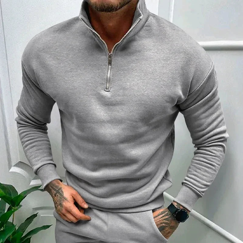 Men's Long-Sleeved Fleece Sweatshirt Suit Stand-up Collar Zipper American Men's Clothing Autumn Winter New 1/2pieces