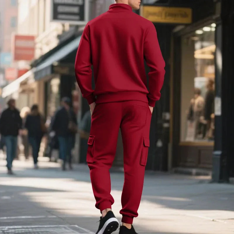 Men's Long-Sleeved Fleece Sweatshirt Suit Stand-up Collar Zipper American Men's Clothing Autumn Winter New 1/2pieces