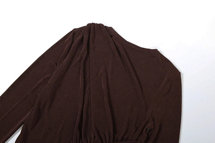 Sisterlinda Folds Maxi Dress Women o-Neck Full Sleeve Solid Banquet Elegant Vacation Fashion Autumn Skinny Casual Simple Vestido