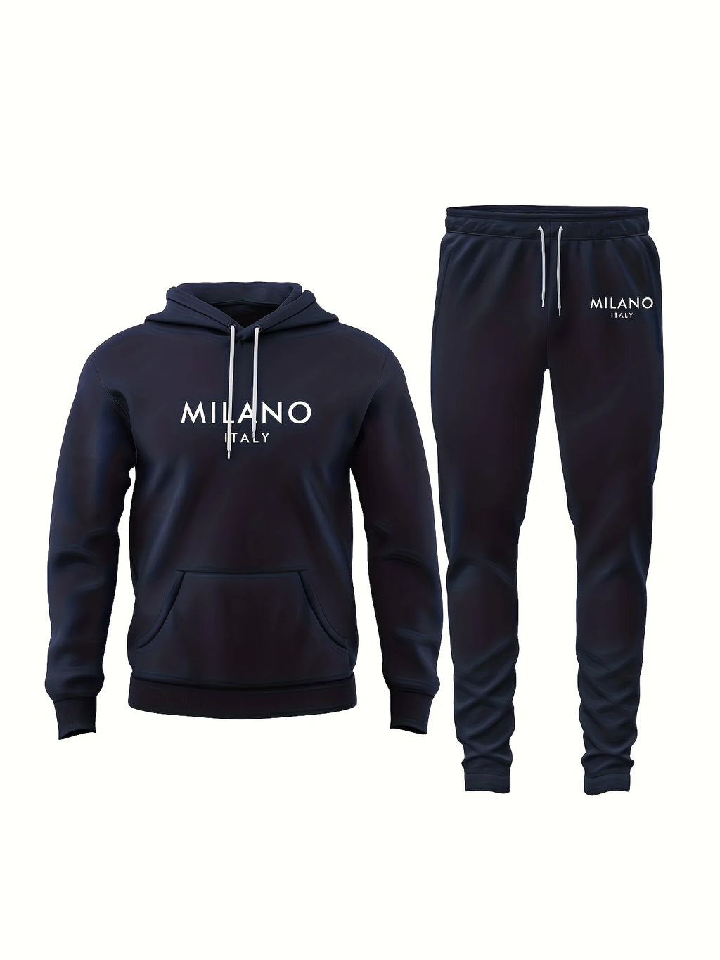 Men's Autumn/Winter Casual Warm MILANO ITALY Letter Printed Loose Thick Velvet Sports Hoodie+Sweatpants Set