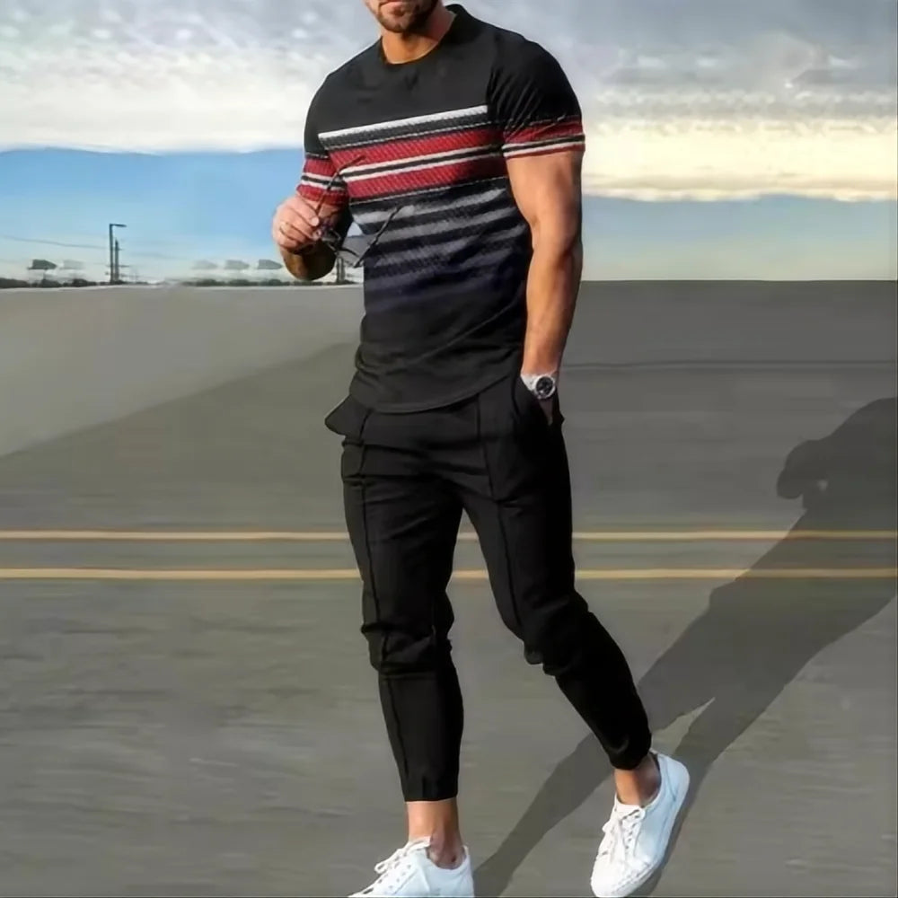 New men's basketball sports suit jogging set 3D printed Qeen summer hot selling retro casual short sleeved T-shirt+pants 2-piece