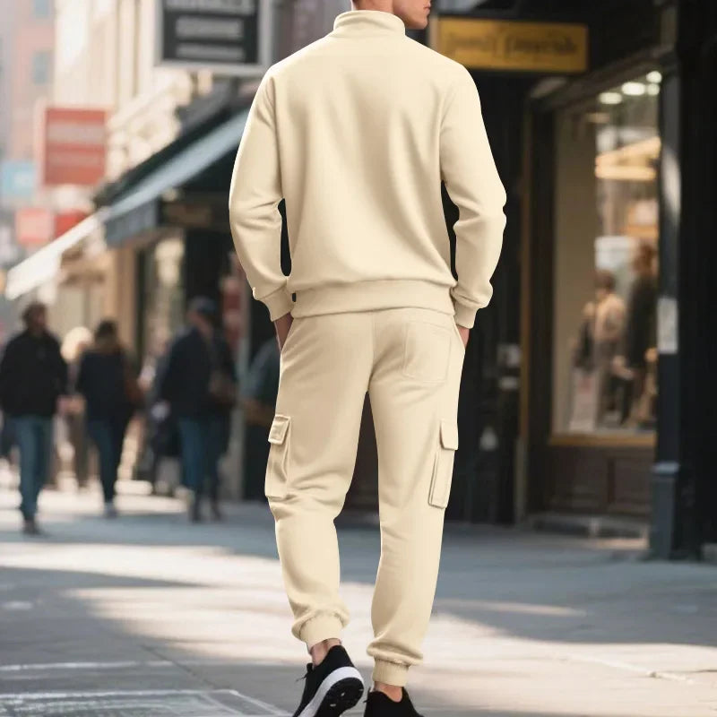 Men's Long-Sleeved Fleece Sweatshirt Suit Stand-up Collar Zipper American Men's Clothing Autumn Winter New 1/2pieces