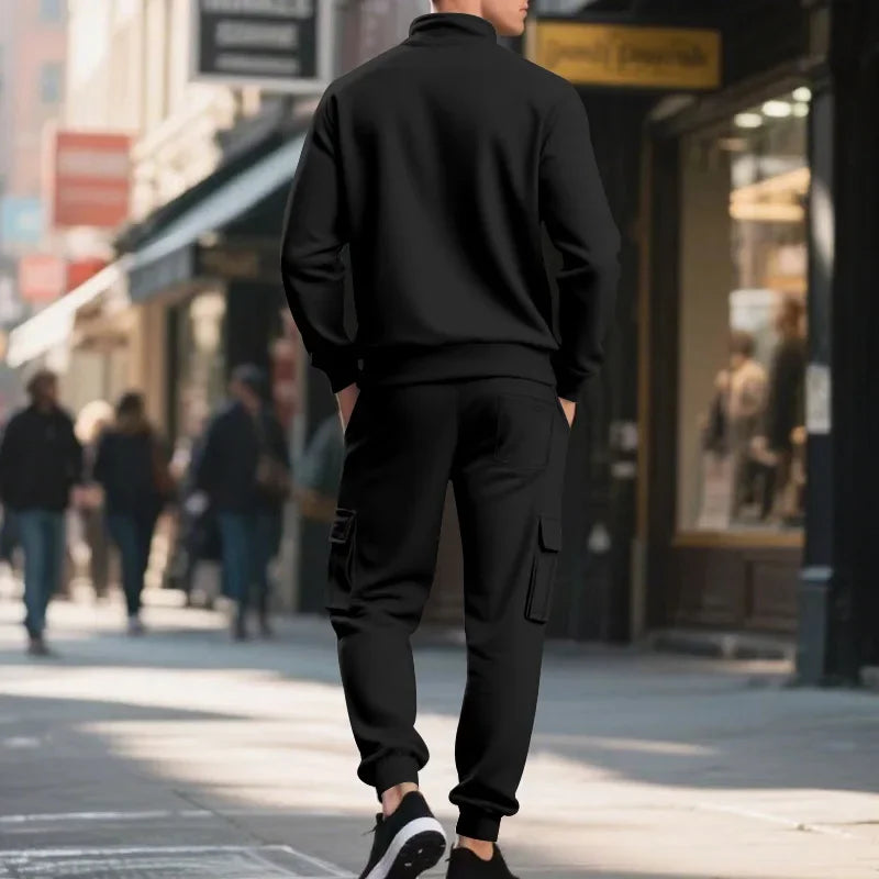 Men's Long-Sleeved Fleece Sweatshirt Suit Stand-up Collar Zipper American Men's Clothing Autumn Winter New 1/2pieces