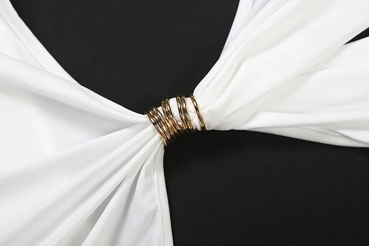 Weird Puss Waistless Elegant Dress Women Classic Full Sleeve Padded Bra Deep v-Neck Metal Buckle Hipster Simple Skinny Vestidos