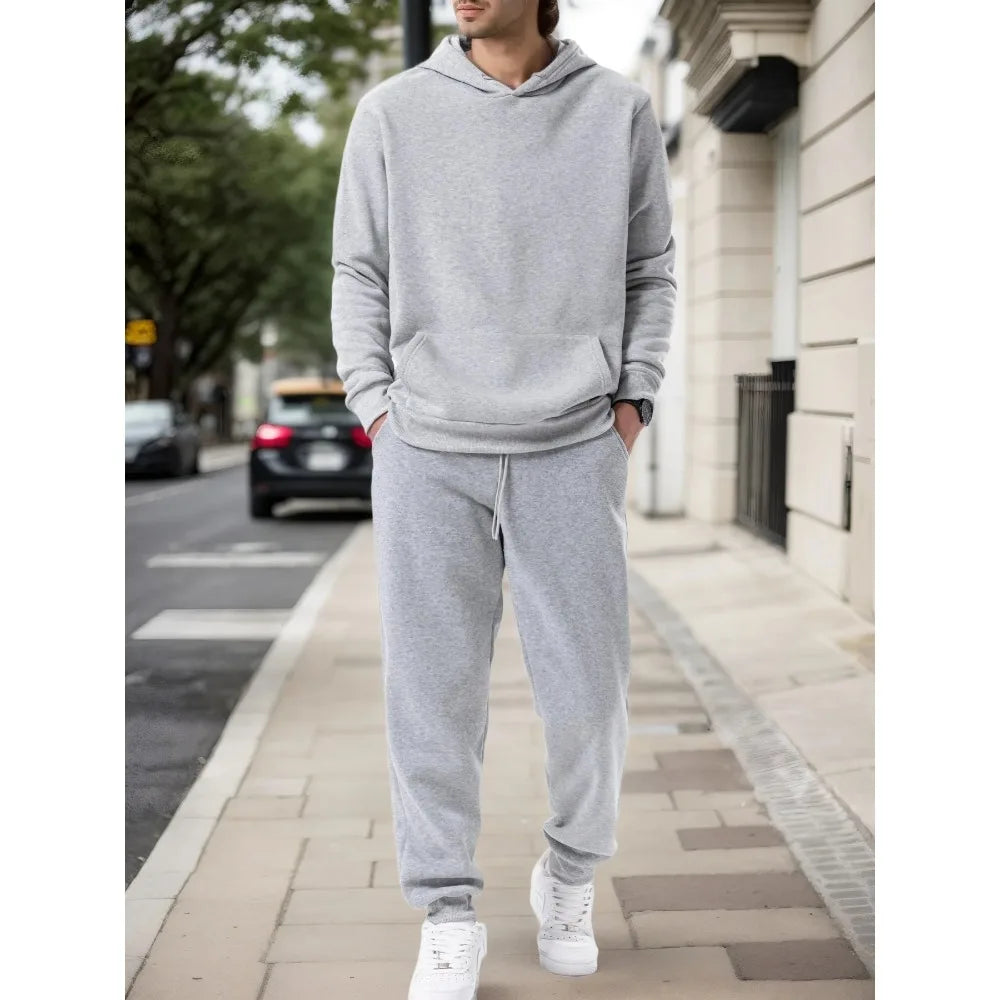 Sudadera con capucha de Color sólido para hombre conjunto de dos piezas con pantalones para correr ropa deportiva informal para