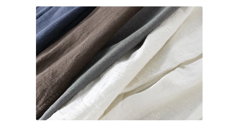 9896 High Quality Men Cotton Linen Casual Shirt Simple Solid Color Stand Collar Long Sleeve Basic Blouse Healthy Cozy Daily Tops