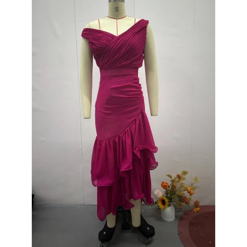 Sweet Wind Women's Dress Dress Solid Color High Waist Slim Sleeveless Elegant Temperament Commuting Summer New Products