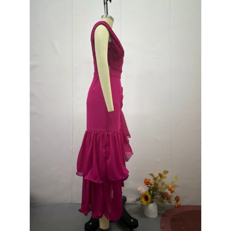 Sweet Wind Women's Dress Dress Solid Color High Waist Slim Sleeveless Elegant Temperament Commuting Summer New Products