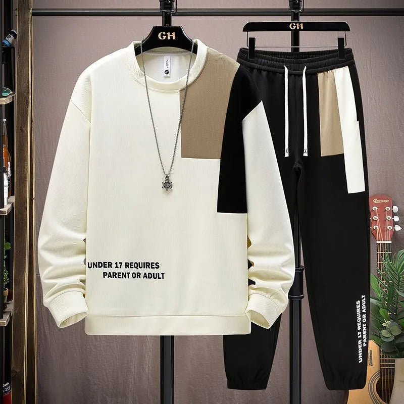 Men Loose Tracksuit Set M-8XL Sweatshirt Sweatpants 2 Piece Sets Korean Style Top Sports Pants Suits Clothes for Men 2025