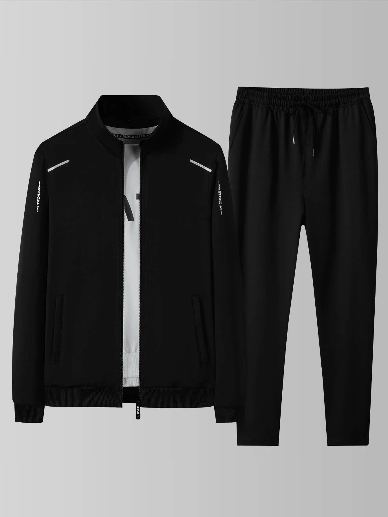 Men's casual sportswear set, spring and autumn stand-up collar open jacket, elastic waist pants, two-piece set, fashionable runn