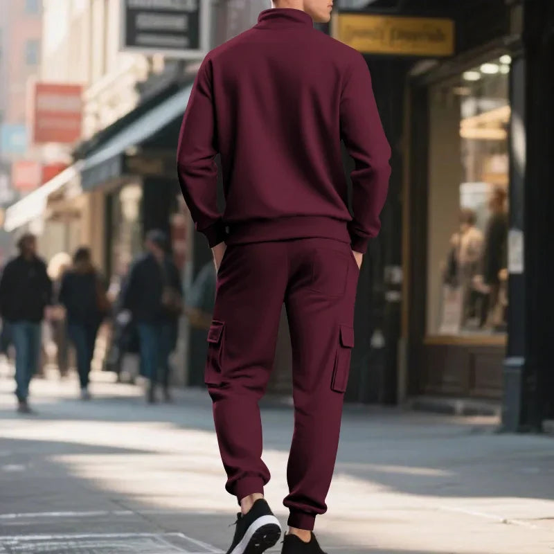 Men's Long-Sleeved Fleece Sweatshirt Suit Stand-up Collar Zipper American Men's Clothing Autumn Winter New 1/2pieces